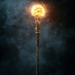 A medieval wizard s staff crackling with lightning