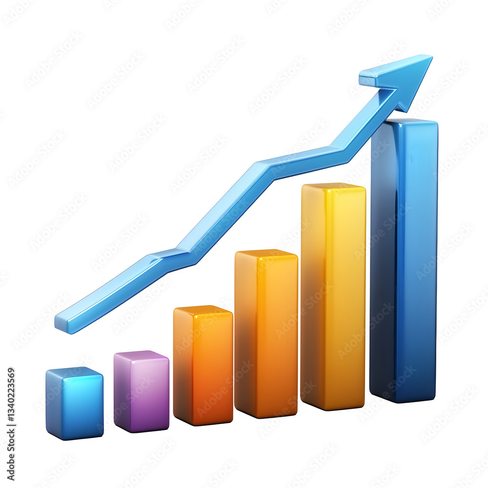 Poster elegant 3d bar graph with a smooth upward trending arrow showcasing impressive business growth and f