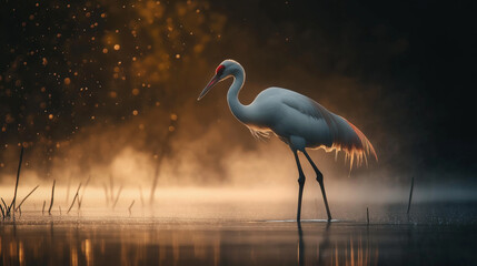 Fototapeta premium crane walking in the water 