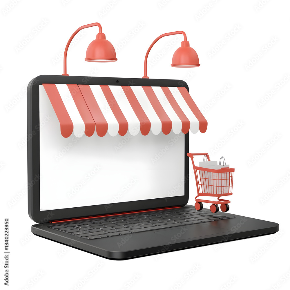 Fototapete a sleek 3d laptop device with a blank screen reimagined as a virtual storefront for convenient onlin