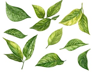 Fototapeta premium Watercolor Green Leaves Collection Botanical Illustration