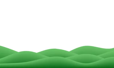 Naadloos Fotobehang Airtex Green grass 3d wavy gradient. Grassy hill kid background. Vector spring pattern with sky and mountain, eco natural garden game floor. Cute cartoon summer field side view. Plasticine clay podium scene © Svetlana Ievleva