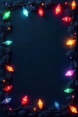 Colorful retro holiday Christmas lights adorn a seamless border on a dark background, Pattern, Border