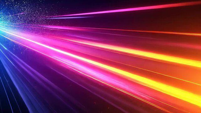 Abstract vibrant light streaks across a dark background.  Particles and energy trails create dynamic movement