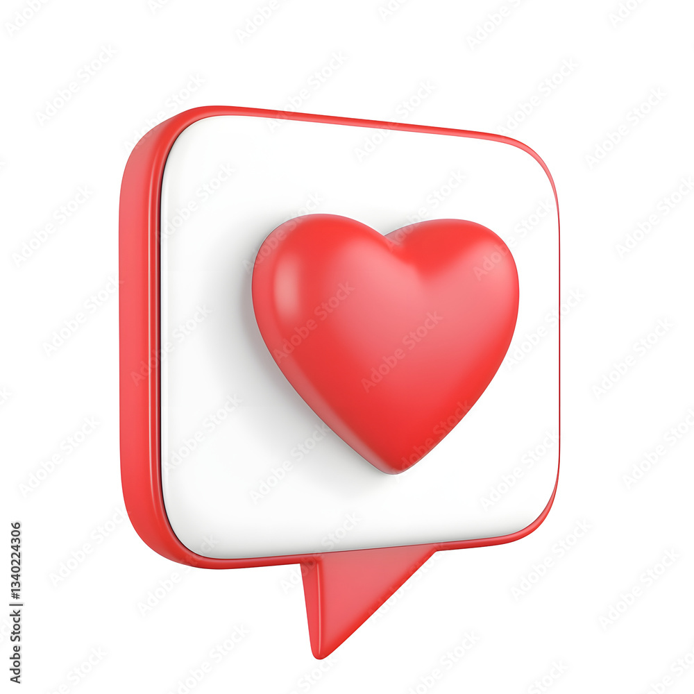 Poster a glossy 3d heart shaped speech bubble notification icon symbolizing social media engagement and fee