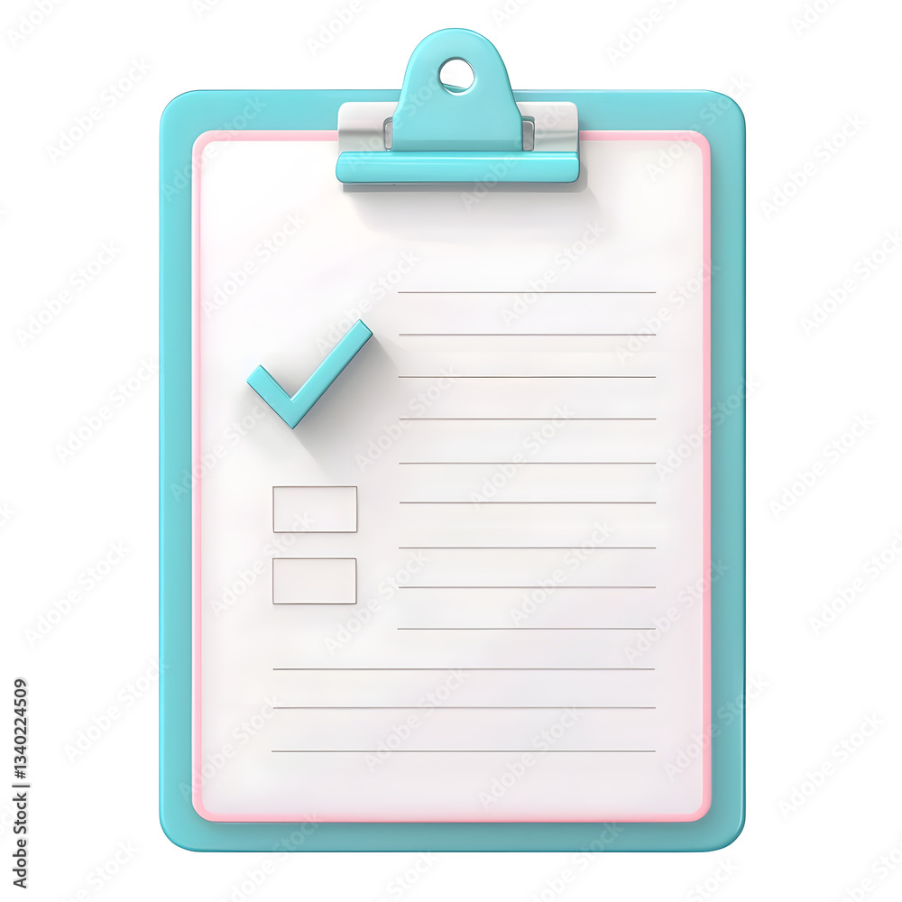 Poster Turquoise clipboard with a blank checklist form displayed on a transparent background symbolizing organization productivity and task management