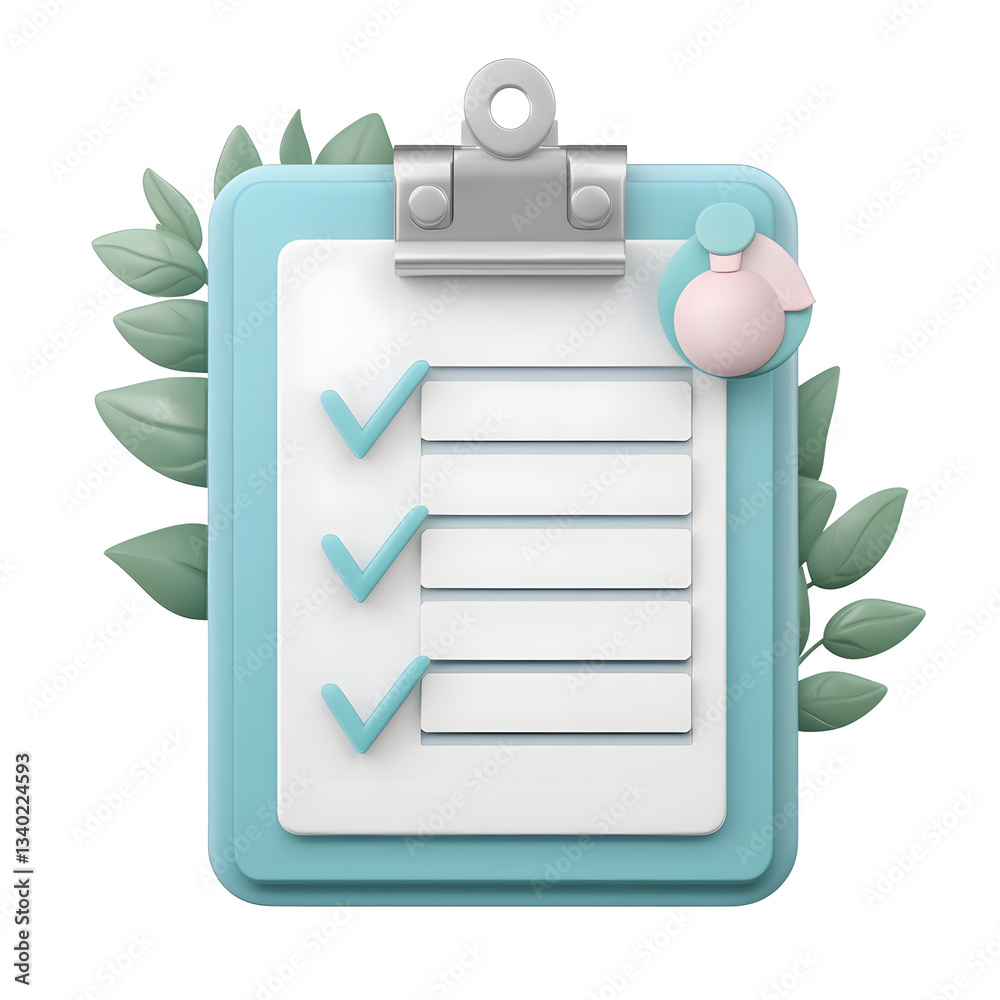 Poster A professional 3D of a glossy crystalline clipboard with a checkmark list for efficient organization and task management