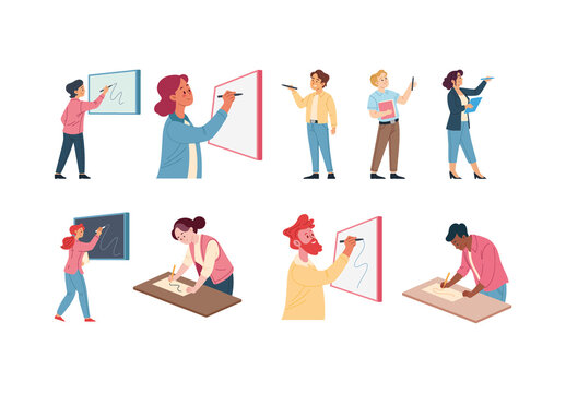 Colorful Teacher Classroom Board Writing Education Illustration Set