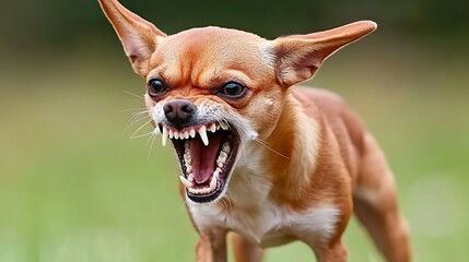 Angry chihuahua dog barking aggressively.