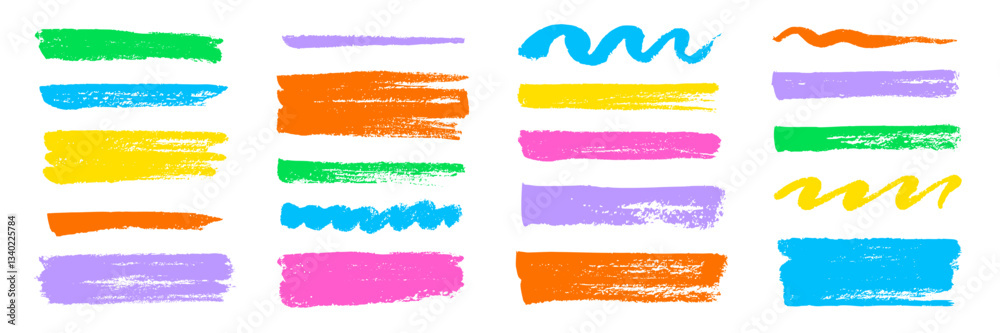 Aufkleber Brush texture stroke pencil color underline highlight. Marker pen highlight stroke. Vector hand drawn brush underline element set for accent, crayon texture emphasis effect. Chalk vector illustration