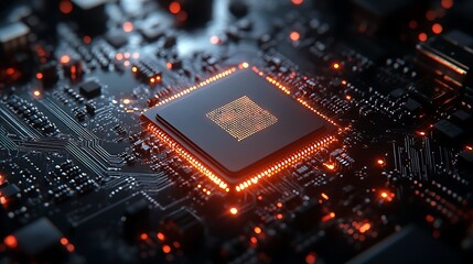 Illuminated CPU on motherboard.