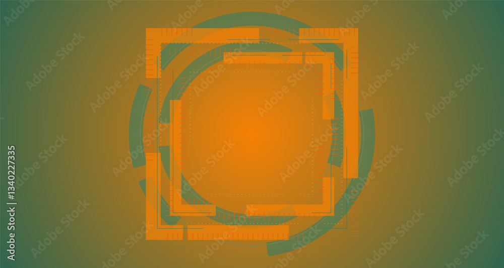 Poster digital square abstract interface. futuristic digital interface featuring overlapping square and cir