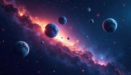 Celestial bodies suspended in dark, starry universe, galaxy, astronomy
