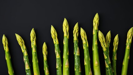 Frozen Asparagus Flat Lay - Vibrant Green on Black Background - AI Photo