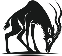 silhouette of an antelope bowing its head and preparing to strike