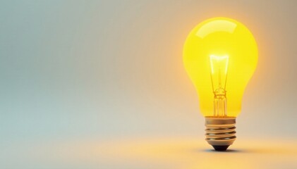 Bright yellow light bulb against white background, emitting vibrant energy, radiance, light