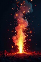 Bright sparks flying upwards from a ground-level firework explosion, fireworks, light, rising