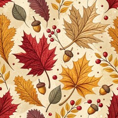 Obraz premium Seamless Autumn Leaves Pattern Nature Digital Art Colorful Top View Seasonal Aesthetics