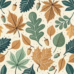Fototapeta premium Digital Autumn Leaves Pattern Seamless Aesthetic Design for Fall Environment