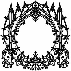 Gothic Black Vector Art Vinyl Sticker with Ornate Details and Pointed Arches