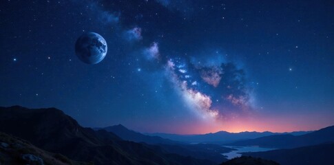 Beautiful starry night sky with twinkling stars and planets, stars, sky