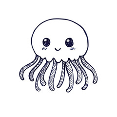 Fototapeta premium Playful jellyfish illustration underwater scene line art minimalist style