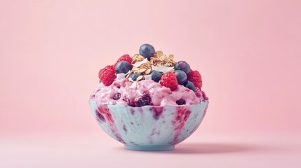 Colorful Berry Dessert Bowl with Fresh Fruits and Crunchy Toppings
