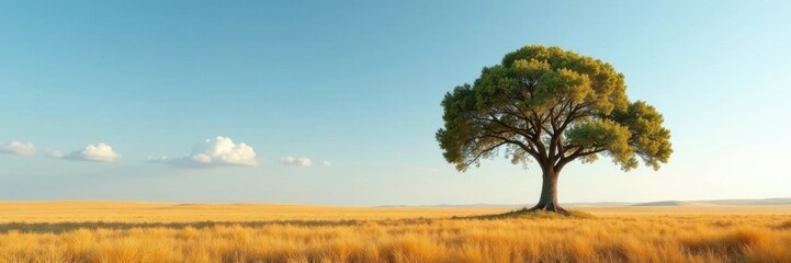 A majestic tree standing alone in a vast, empty landscape, barren, solitary
