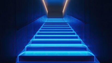 Obraz premium Neon Blue Light Illuminates Staircase in Dark Modern Setting