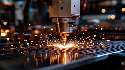 High-precision Laser Cutting Machine Producing Sparks in Workshop
