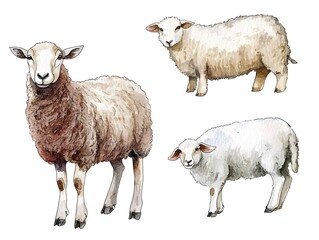 Obraz premium Watercolor Sheep Illustration Farm Animals Wool Lambs