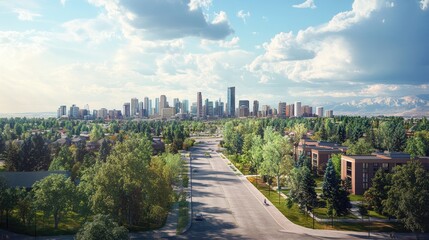 Obraz premium Aerial View of Urban Cityscape with Natural Green Surroundings