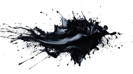 Black paint splashing and making a big mess on transparent background