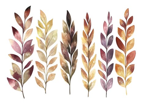 Watercolor Autumn Leaves Branches Botanical Illustration