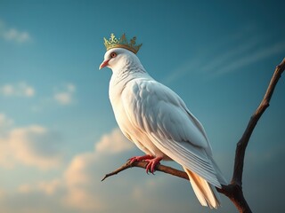 Majestic White Pigeon with Golden Crown - Royal Bird Photography