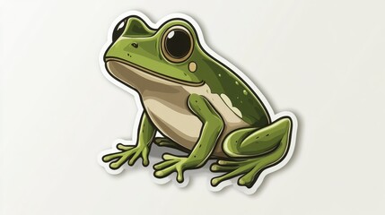 Obraz premium Pixel art illustration of a green tree frog sitting on a white background. The frog has large eyes and a friendly expression.