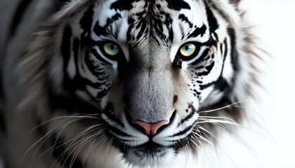 Close-Up Portrait of a Majestic White Tiger with Intense Golden Eyes