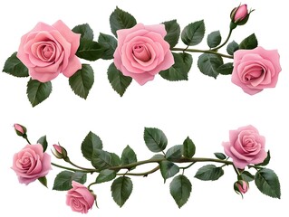 Naklejka premium Pink Roses Branch Floral Design Botanical Illustration Wedding Decor