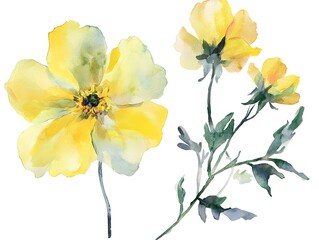 Obraz premium Watercolor Yellow Flowers Botanical Illustration Floral Design