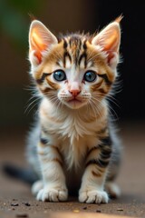 Obraz premium Close-up of adorable kitten looking curiously, cat, adorable, cute