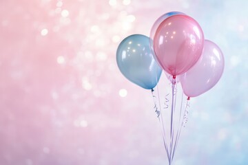Softly colored balloons floating against a dreamy pastel background, creating a magical and romantic atmosphere.