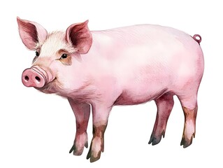 Fototapeta premium Adorable Pink Piglet Watercolor Illustration