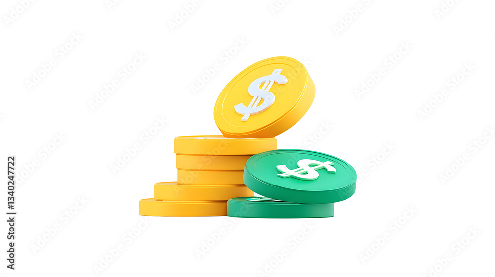Aufkleber a visually appealing pile of stacked coins in yellow and green hues rendered in a 3d style with smoo