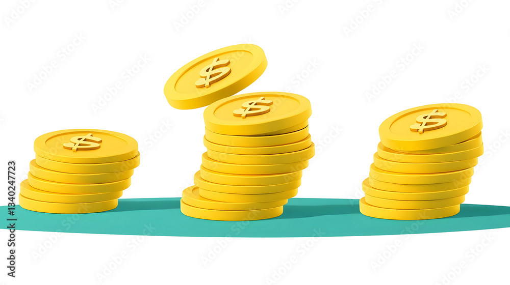 Leinwandbilder a visually striking 3d depicting several stacks of shiny golden coins representing the concept of fi