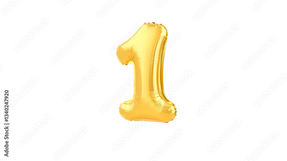 Fototapete a and striking gold foil balloon in the shape of the number 1 floating against a dark background wit