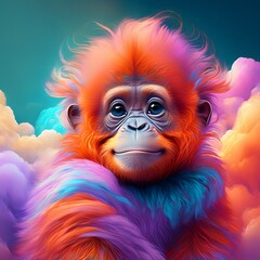 Obraz premium Niedliches, flauschiges psychedelisches Orang-Utan-Baby
