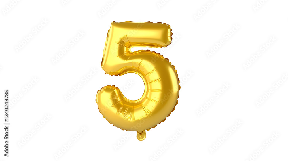 Fototapete A vibrant metallic golden foil balloon in the shape of the number 5 floats independently against a transparent background creating a captivating and sophisticated visual display