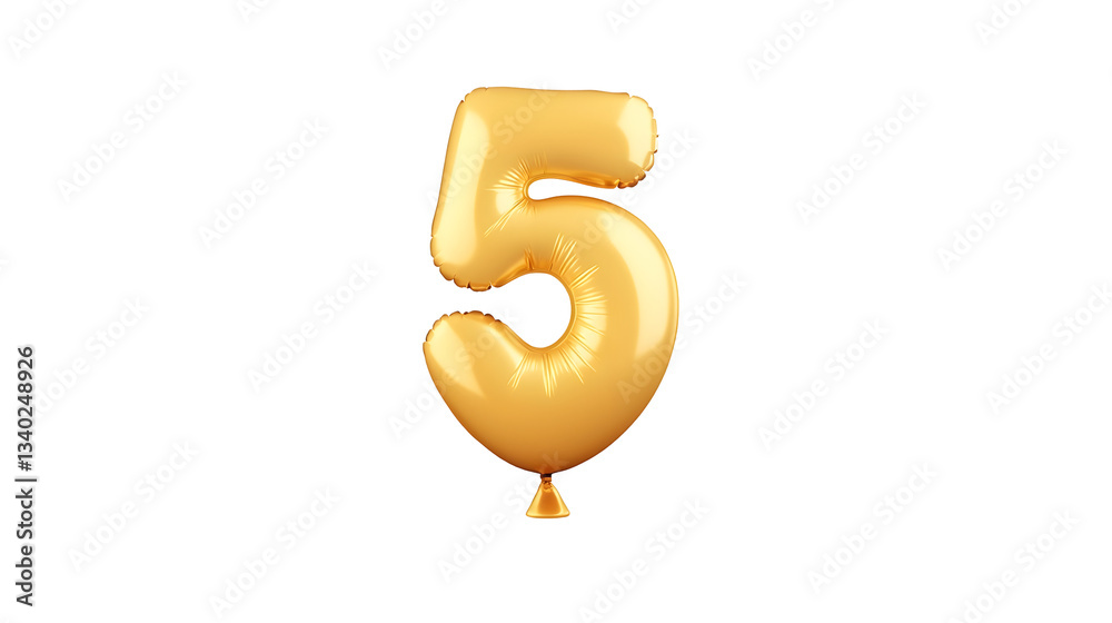 Aufkleber a floating gold foil balloon with a smooth metallic finish and 3d effect showcasing the number 5 aga