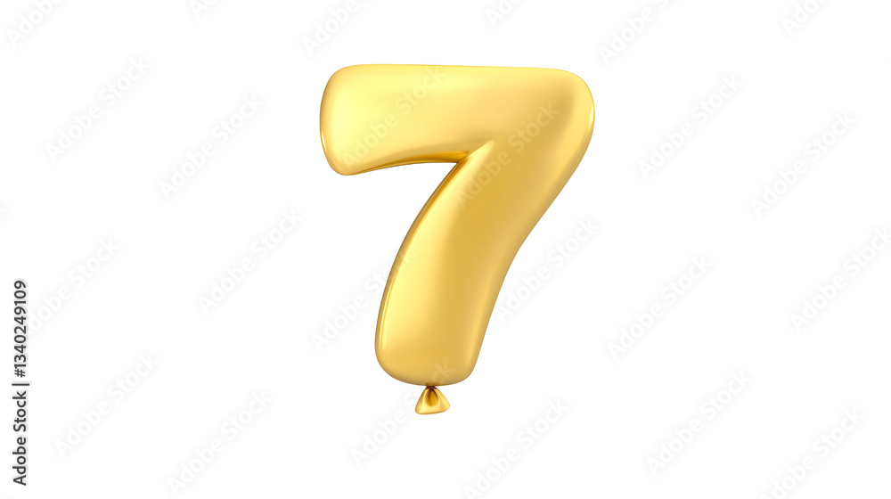 Aufkleber a detailed three dimensional golden foil balloon shaped as the number 7 floating against a transpare
