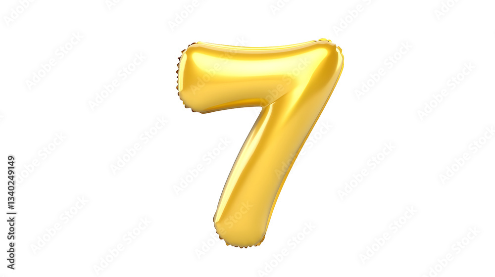 Aufkleber a shiny metallic gold foil balloon in the shape of the number 7 floating against a clean minimalist 